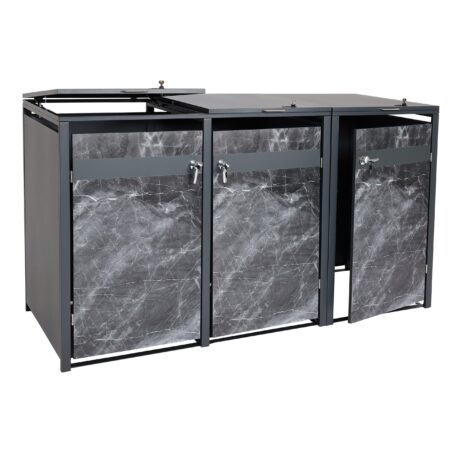 Mülltonnenbox 3er aus Metall anthrazit erweiterbar marmoriert