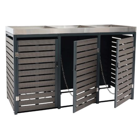 Mülltonnenbox 3er Set anthrazit mit Pflanzkasten aus WPC und Edelstahl