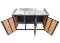 Mülltonnenbox 3er aus WPC und Edelstahl mit Pflanzkasten in Teak-Optik