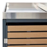 Mülltonnenbox 3er aus WPC und Edelstahl mit Pflanzkasten in Teak-Optik