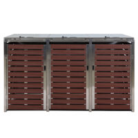 Mülltonnenbox 3-fach aus WPC und Edelstahl in Walnuss-Holzoptik 120x200x85 cm