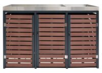 Mülltonnenbox 3er mit Pflanzkasten aus WPC und Edelstahl in Walnuss-Optik