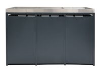 Mülltonnenbox 3er mit Pflanzkasten aus WPC und Edelstahl in Walnuss-Optik