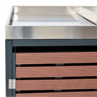 Mülltonnenbox 3er mit Pflanzkasten aus WPC und Edelstahl in Walnuss-Optik