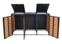 Mülltonnenbox 3er aus WPC und Metall in Teak-Holzoptik für 240 Liter Tonnen