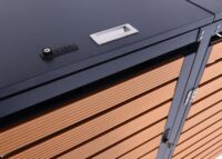 Mülltonnenbox 3er aus WPC und Metall in Teak-Holzoptik für 240 Liter Tonnen
