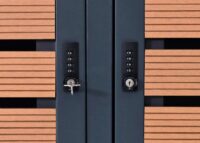 Mülltonnenbox 3er aus WPC und Metall in Teak-Holzoptik für 240 Liter Tonnen