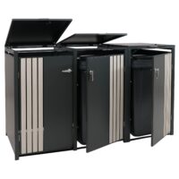 Mülltonnenbox für 3 Tonnen aus Metall anthrazit helle Holzoptik