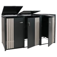 Mülltonnenbox für 3 Tonnen aus Metall anthrazit helle Holzoptik