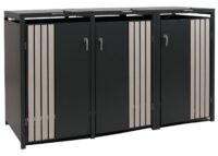 Mülltonnenbox für 3 Tonnen aus Metall anthrazit helle Holzoptik