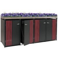 Mülltonnenbox 4er Metall anthrazit Holzoptik mit Pflanzkasten