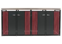 Mülltonnenbox 4er Metall anthrazit Holzoptik mit Pflanzkasten