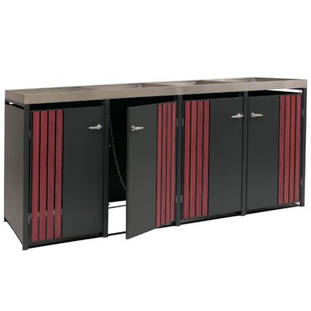 Mülltonnenbox 4er Metall anthrazit Holzoptik mit Pflanzkasten