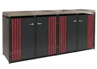 Mülltonnenbox 4er Metall anthrazit Holzoptik mit Pflanzkasten