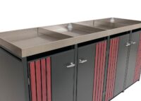 Mülltonnenbox 4er Metall anthrazit Holzoptik mit Pflanzkasten