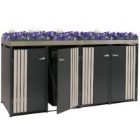 Mülltonnenbox 4er aus Metall anthrazit Holzoptik mit Pflanzkasten