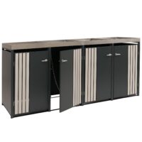 Mülltonnenbox 4er aus Metall anthrazit Holzoptik mit Pflanzkasten