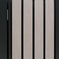 Mülltonnenbox 4er aus Metall anthrazit Holzoptik mit Pflanzkasten