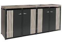 Mülltonnenbox 4er aus Metall anthrazit Holzoptik mit Pflanzkasten