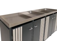 Mülltonnenbox 4er aus Metall anthrazit Holzoptik mit Pflanzkasten