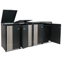 Mülltonnenbox 4er Metall anthrazit helle Holzoptik mit Deckel