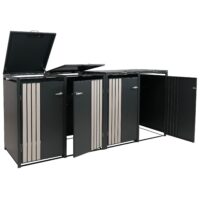 Mülltonnenbox 4er Metall anthrazit helle Holzoptik mit Deckel