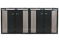 Mülltonnenbox 4er Metall anthrazit helle Holzoptik mit Deckel