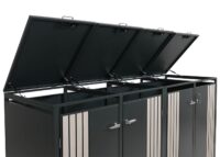 Mülltonnenbox 4er Metall anthrazit helle Holzoptik mit Deckel