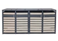 Mülltonnenbox 4er aus Metall anthrazit in Buche-Holzoptik erweiterbar