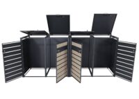 Mülltonnenbox 4er aus Metall anthrazit in Buche-Holzoptik erweiterbar