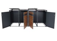 Mülltonnenbox 4er aus Metall anthrazit in Kirsch-Holzoptik erweiterbar