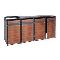 Mülltonnenbox 4er aus Metall anthrazit in Kirsch-Holzoptik erweiterbar