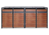 Mülltonnenbox 4er aus Metall anthrazit in Kirsch-Holzoptik erweiterbar