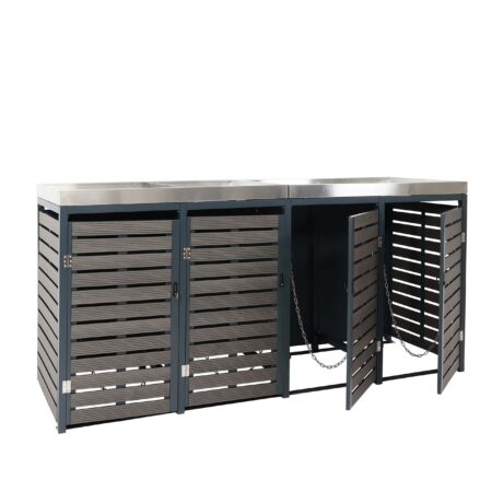 Mülltonnenbox 4er mit Pflanzkasten aus WPC und Edelstahl anthrazit