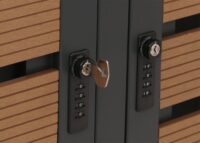 Mülltonnenbox 4er aus WPC und Edelstahl mit Pflanzkasten Teak-Optik