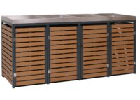 Mülltonnenbox 4er aus WPC und Edelstahl mit Pflanzkasten Teak-Optik