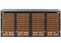 Mülltonnenbox 4er aus WPC und Edelstahl mit Pflanzkasten Teak-Optik