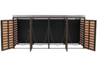 Mülltonnenbox 4er aus WPC und Edelstahl mit Pflanzkasten Teak-Optik