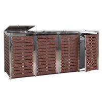 Mülltonnenbox 4er aus WPC und Edelstahl in Walnuss-Holzoptik 120x264x85 cm