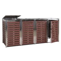 Mülltonnenbox 4er aus WPC und Edelstahl in Walnuss-Holzoptik 120x264x85 cm