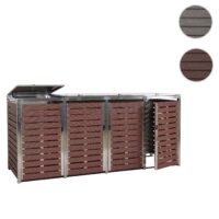 Mülltonnenbox 4er aus WPC und Edelstahl in Walnuss-Holzoptik 120x264x85 cm