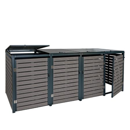 Mülltonnenbox 4er aus WPC und Metall anthrazit wetterfest abschließbar