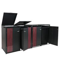 Mülltonnenbox für 4 Tonnen aus Metall anthrazit dunkle Holzoptik