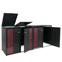 Mülltonnenbox für 4 Tonnen aus Metall anthrazit dunkle Holzoptik