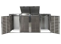 Mülltonnenbox für 4 Tonnen aus WPC und Edelstahl anthrazit 120x264x85 cm