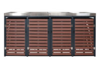 Mülltonnenbox für 4 Tonnen mit Pflanzkasten aus WPC und Edelstahl Walnussoptik