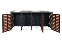 Mülltonnenbox für 4 Tonnen mit Pflanzkasten aus WPC und Edelstahl Walnussoptik