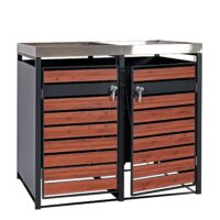 Mülltonnenbox Metall anthrazit Holzoptik für 2 Tonnen mit Pflanzkasten