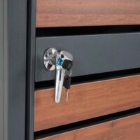 Mülltonnenbox Metall anthrazit Holzoptik für 2 Tonnen mit Pflanzkasten