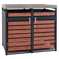 Mülltonnenbox Metall anthrazit Holzoptik für 2 Tonnen mit Pflanzkasten